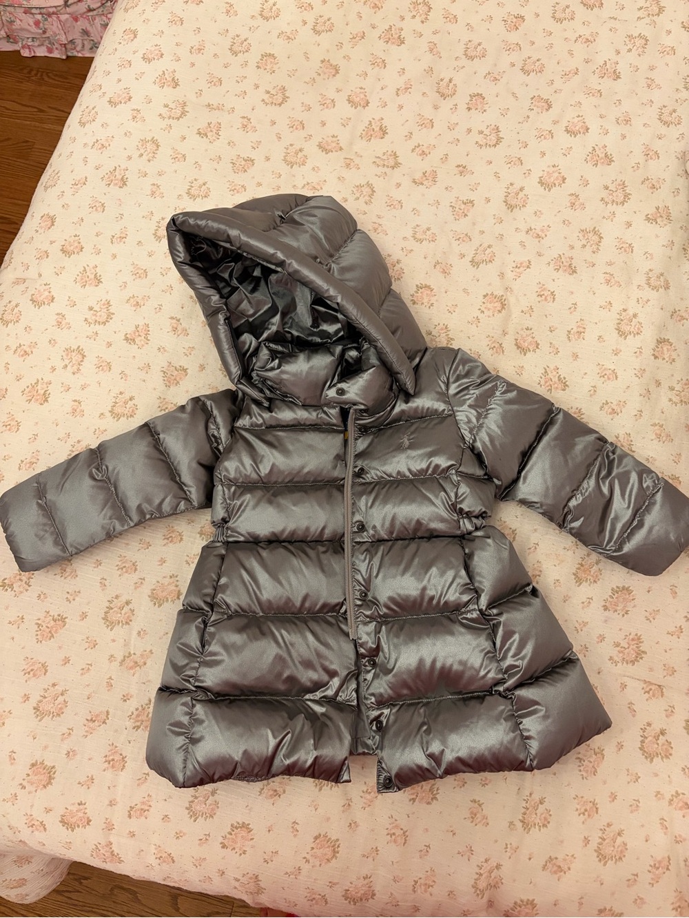 Polo by Ralph Lauren Shiny Silver Hooded Puffer Coat for Kids